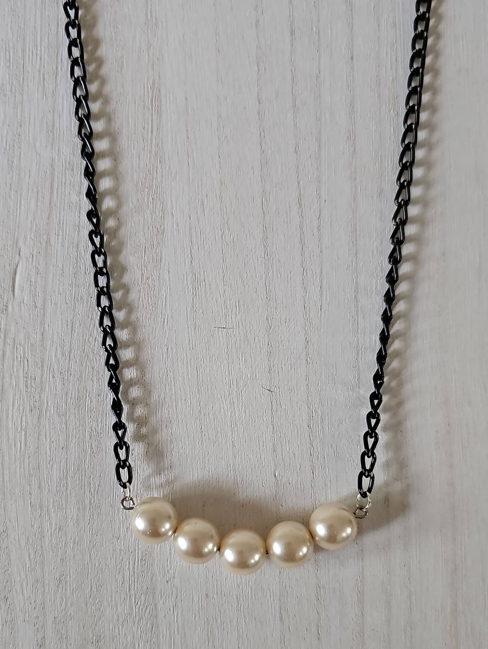 Faux Pearl Bead Black Chain Necklace